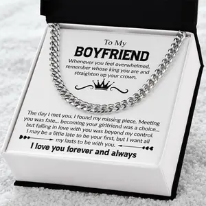 Promise Necklace For Him, To My Boyfriend Cuban Necklace, Personalized Sentimental Gifts For Boyfriend, To My Man Necklaces, Birthday Valentine Anniversary Gold Men Chain
