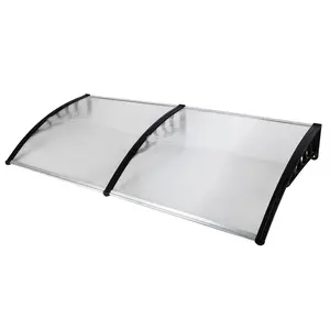 NEWZOME Door and Window Rain Cover Awning 200 x 100 Transparent Polycarbonate Canopy with Black Brackets Outdoor Eaves Shelter for Porch Balcony Entryway Weather Protection Durable Decorative Design