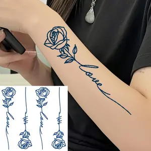 2 Rose Temporary Tattoo Stickers, Waterproof Semi-Permanent Fake Tattoos, Fashionable Line Art Design, Easy to Apply and Remove