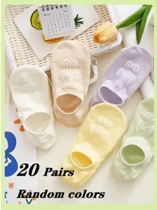 20 Pairs Spring Summer Invisible Socks, Low Top Short Socks, Silicone Non-Slip, Women's Dopamine Candy Color Crew Socks, Random Colors