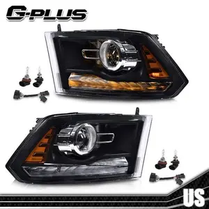 Fit For 09-18 Ram 1500 2500 3500 Headlights Assembly LED DRL Projector Headlights w/ Harness G-PLUS