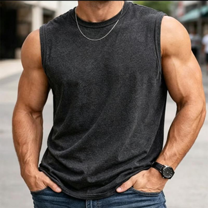 Men’s pure cotton, slightly stretchy, breathable racerback tank top; durable sportswear for all seasons, suitable for running, gym workouts, and various fitness training; men’s summer T-shirts; ’90s vintage men’s clothing.