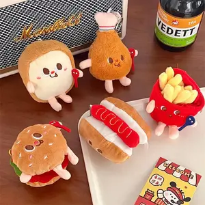 Cute And Creative French Fries Hamburger Figurine Hanging Backpack Couple's Plush Hanging Decoration Car Keychain