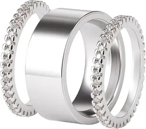 Women's stacked rings, can stack copper zircon rings, set with cubic zirconia, 3-piece chunky knuckle ring stack jewelry gift