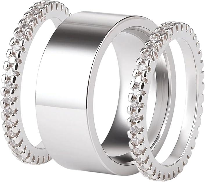 Women's 3-Piece Stackable Fashion Zirconia Rings Set - Chunky Knuckle Ring, Copper-Plated with Good Plating Effect, Sparkle Cubic Zirconia, Plain Surface, Casual Everyday Wear Gift
