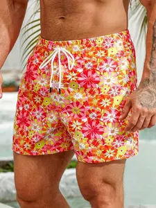 Men's Floral Print Quick-Dry Beach Shorts, Breathable Sports Swimwear for Surfing, Running, Hiking, Summer Beach Essential