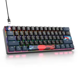 60% Gaming Keyboard, 61 Keys Mechanical Keyboard, Ultra Compact Wird Keyboard with Red Switches, Rainbow Backlit for PC Laptop Gamer
