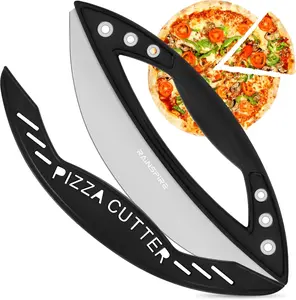 12" Pizza Cutter Rocker Blade Stainless Steel Pizza Rocker with Cover Sharp Blade Pizza Knife Dishwasher Safe Kitchen Gadgets Home Essentials, Black Pasta Utensils