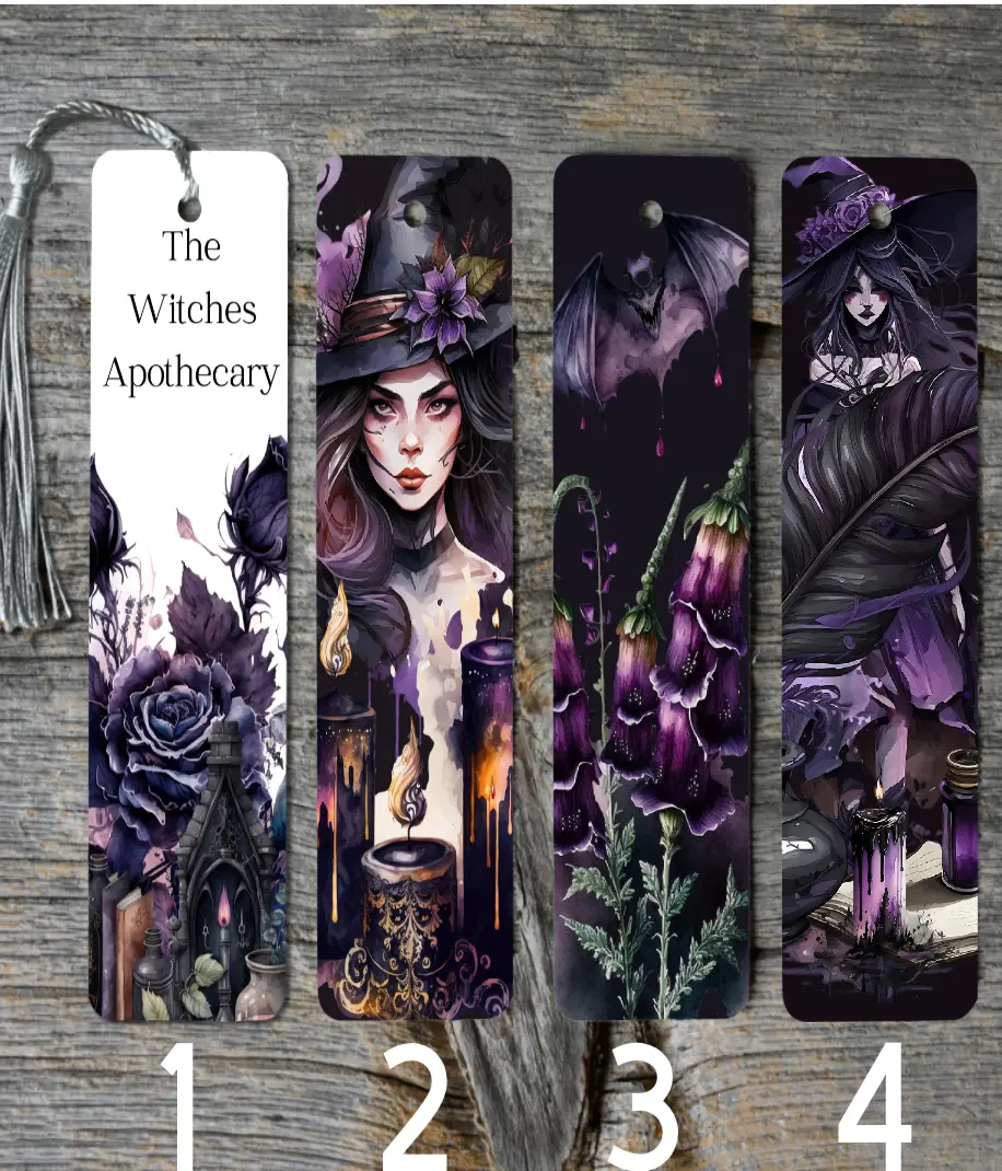 Gothic 6in High Gloss Metal Witch Apothecary Bookmarks - Tassel Accents, Random Unique Designs, Metal Finish, Book Accessory, Ideal Book Lover Gifts for Friends
