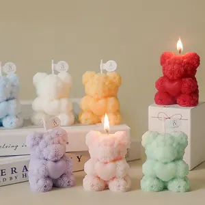 Independent 1 Piece Scented Candle, Bear Wax Candle, Peony Flower Wax Candle, Home Fragrance Decor, Perfect Gift for New Year Festivals, Birthday Parties, Graduation