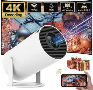 4K Mini Projector 10000 Lumen LED 1080P WiFi Bluetooth UHD Portable Android, with HDMI, USB, dual WiFi6, rotatable, voplls Miniprojector Cable Audio Upgraded Version In White