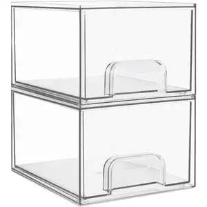2-Pack Small Transparent Stackable Storage Drawers, Acrylic Bathroom Makeup Organizer, Suitable for Dressing Table, Under Sink, Kitchen Cabinet, Storage Room, Home Storage Plastic Storage Bins