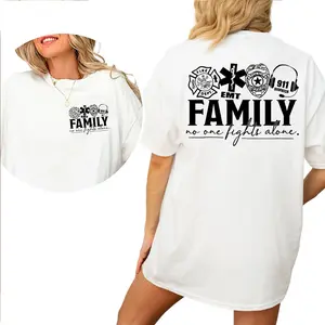 [100% Cotton] First Responder Family T-Shirt merch, Fire Dept EMT Police 911 Dispatcher Merch Tee, No One Fights Alone Shirt, Hero Support Graphic Tee, Unisex Streetwear Top, Gift for First Responder Family