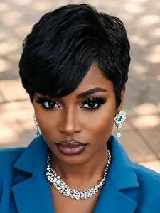 pixie cut wig straight layered black brown color pixie cut human hair wigs for women short daily party cosplay use  human hair wig machine made wig