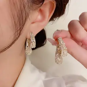 LisiZen Zircon Drop Earrings S925 Needle Korean Style Elegant Crystal Design, Chic Fashion Jewelry Statement Earrings for Women DZEH1881