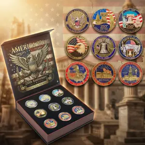 9PCS America 250th Anniversary Commemorative Coin Set (9PCS) – 1776-2026 USA Liberty Eagle Collectible Coins with Premium Gift Box, Patriotic Souvenir, Military Veterans Gift, Independence Day Decoration