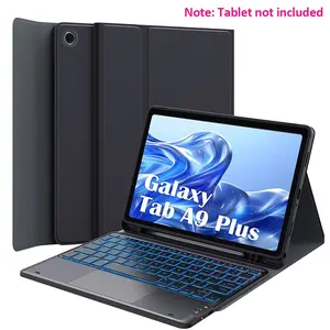 Keyboard Case for Samsung Galaxy Tab A9 Plus 11-inch (2023), Seven-color Backlight, Smart Trackpad, Anti-smudge Protective Case with S Pen Holder, Detachable Keyboard, Compatible with Galaxy Tab A9+ 11-inch, Black (Tablet Not Included)