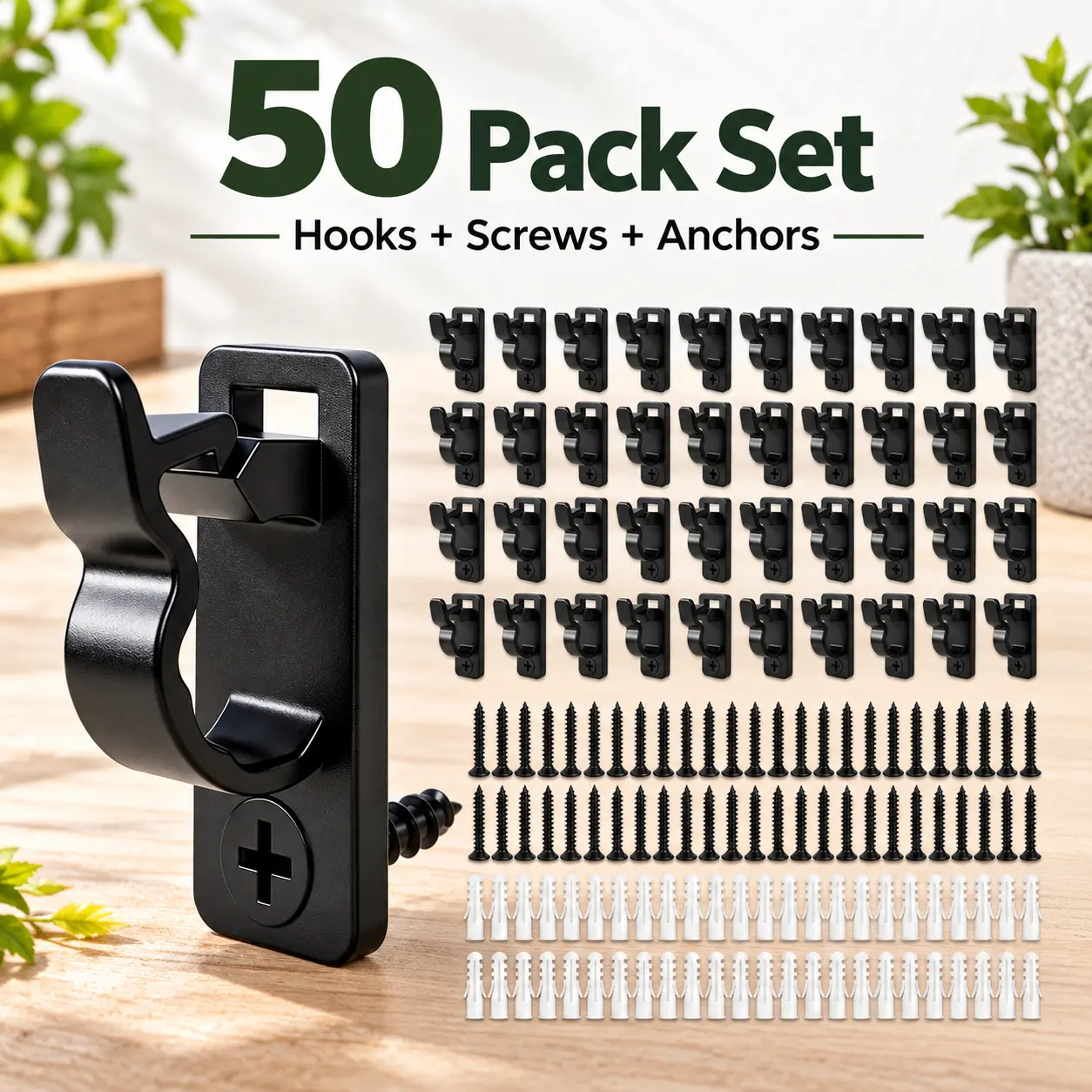 Outdoor String Light Hooks (50-Pack with Screws) - Weatherproof Cable Clips for Patio, Fence - Secure Hangers for Christmas Lights, Outdoor Decor