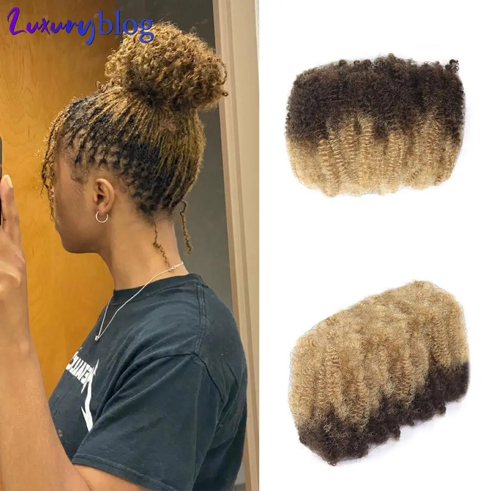 50g Afro Kinky Curly Bulk Human Hair Extensions for Braiding Hair Ombre Blonde No Weft Remy Hair Locks for Crochet Braids