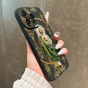 1pc Eye Black Saint Jesus Print TPU Material Anti-fall Hole Position Accurate Full Cover Protection Case Compatible with Iphone 16 11 15 14 13 12 Pro Max Plus Case Shockproof,Featuring a High-Aesthetic Silicone Full-Body Protective Cover.