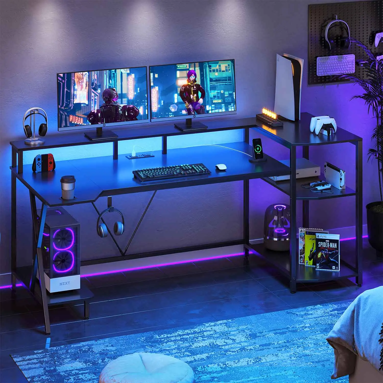 Sedeta 70.8-Inch 55" Wide Desktop Modern Gaming Desk - Commercial Grade High Durability Desktop Style Desks & Workstations, Office Furniture Computer Table with LED Lights, Storage Shelf, Monitor Stand, Power Outlet, Cup Holder, Sturdy Wood-Metal Base Sedeta 70.8-Inch 55" Wide Desktop Modern Gaming Desk - Commercial Grade High Durability Desktop Style Desks & Workstations, Office Furniture Computer Table with LED Lights, Storage Shelf, Monitor Stand, Power Outlet, Cup Holder, Sturdy Wood-Metal Base