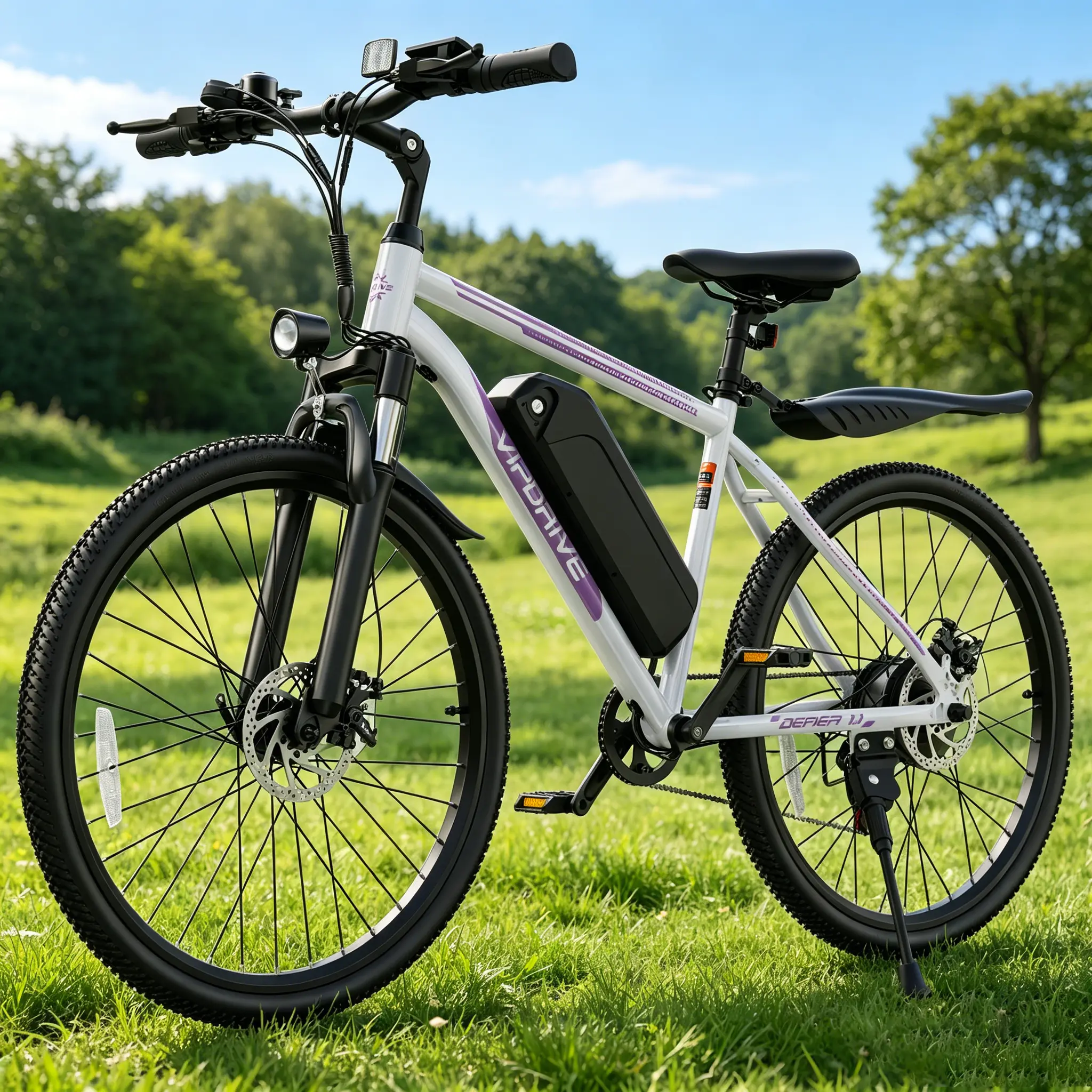 VIPDRIVE Adult High-Power Commuter Electric Bicycle – 26-inch, 750W peak motor, top speed 20 mph, 48V removable battery, 7-speed gears, constant-speed cruise control, front suspension, mechanical disc brakes, high-performance electric bicycle