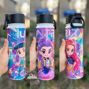 Huntrix Tumblers Water Bottles Drinkware with Vibrant Character Designs and Secure Flip Lid for Easy Use KPop