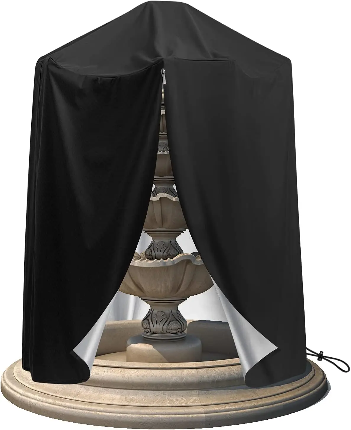 Fountain Cover 42H  36D Inches Black 210D Oxford Fabric -Weather Fountain Dust Cover with Drawstring  Protective Cover for Outdoor Patio Garden