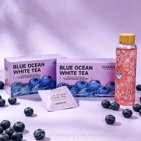 Live Special Bogo Vision Tea Blue Ocean White Tea 2 cartons (80g 8g×10packs）×2 With Free With Color Changing Water Bottle 500ml/17oz With Blueberry Snow Pear Apple White Tea Dragon Fruit Mulberry