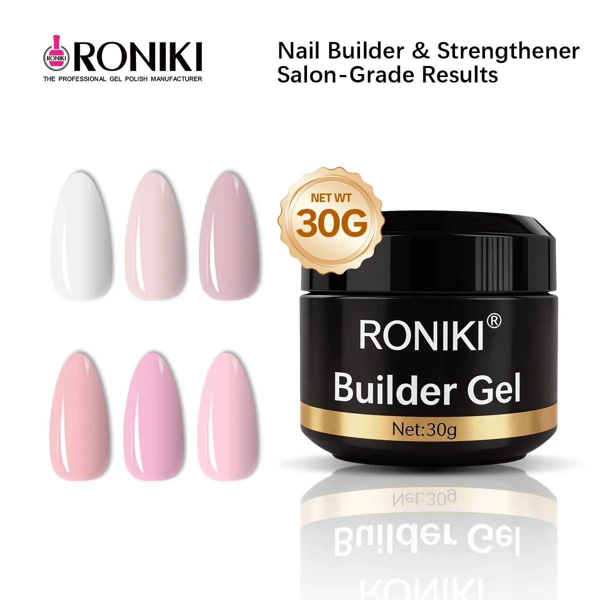 RONIKI Builder Gel Natural Nail Kit 6 Colors, Strengthen Build Extend Gel for Natural Nails, UV LED Cured Gel Polish for Nail Repair