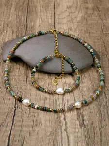 Boho Style Random Color Beaded Necklace & Bracelet, Vintage Fashionable Jewelry Set for Women & Girls, Trendy All-match & Exquisite Jewelry for Birthday Gift