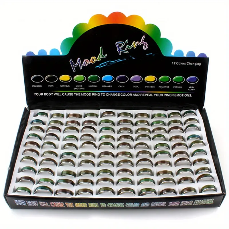 100pcs Temperature Change Color Rings With Box, 6mm Wholesale Color Changable Ring, Mood Emotion Temperature Index Copper Bulks Band Rings For Women Men, Party Gifts