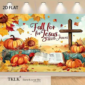 1pc Large Thanksgiving Church Banner 39x59 Inch, Fall Decor with Pumpkins Sunflowers Cross & Bible, Easy Hang No Electricity Needed, Durable Polyester for Religious Harvest Party Backdrop Home Worship