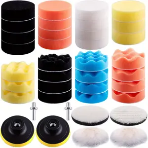 38 Pcs Car Polishing Pad Set 3 Inch Polishing Pad Foam Polishing Pad Polisher Attachment for Electric Drill Self-Adhesive Sponge Wheel Wool Pad Turtle Flat Wave Sponge Disk Wool Disk
