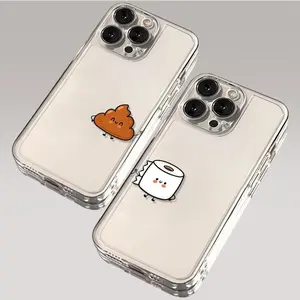 Good Friends Cute Transparent Case for iPhone 11/12/13/14/15/16 Pro Max Cover Matching Couple Gift for His/Hers Shockproof Smartphone Casing Protector