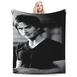 Damon Salvatore Flannel Blankets Winter  Soft Throw Blanket for Girls Boys Bedroom Graphic Bedspread Sofa Bed Cover