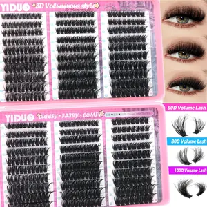 YIDUO 0.05mm D-Curl Eyelash Cluster 60D 80D 100D Voluminous Individual Lashes, 8-16mm Mixed Length 560 Pcs Cluster Lash Extensions