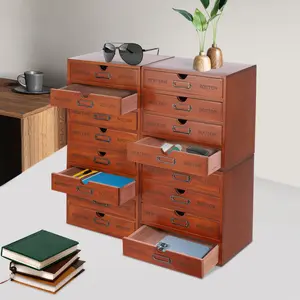 Wooden Desktop Organizer - Light Mounted Drawer & Storage Box Combo