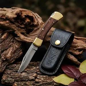 MAZEDAZE Handmade Folding Utility Tool with Wooden Handle & Protective Sheath