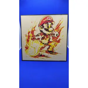 Plumber Hero Fireball Lithograph Print - 8x8 in Lightweight PLA Art, Artistic Decoration with Frame & Stand, Ideal for Gifts (Home Decor Statue & Figurine Accessory)