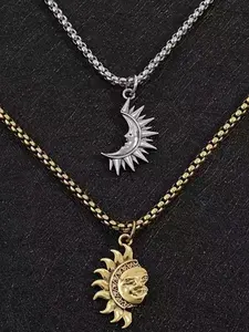 Couples 2 Piece Unique Necklace Set, Titanium Steel Sun and Moon Pendants, Versatile for Office and Dates, Stylish Jewelry for Lovers