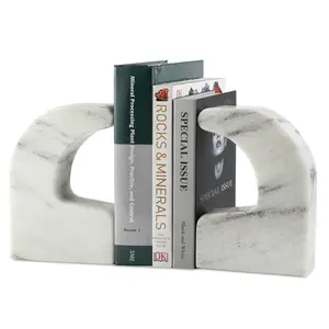 Luxury Natural Marble Bookends, Swan Shape bookends for Shelves, 6lbs Heavy-Duty Stone Bookends, Non-Skid Book Holder for Large Art Books, Encyclopedias, CDs, Video (Mist White)