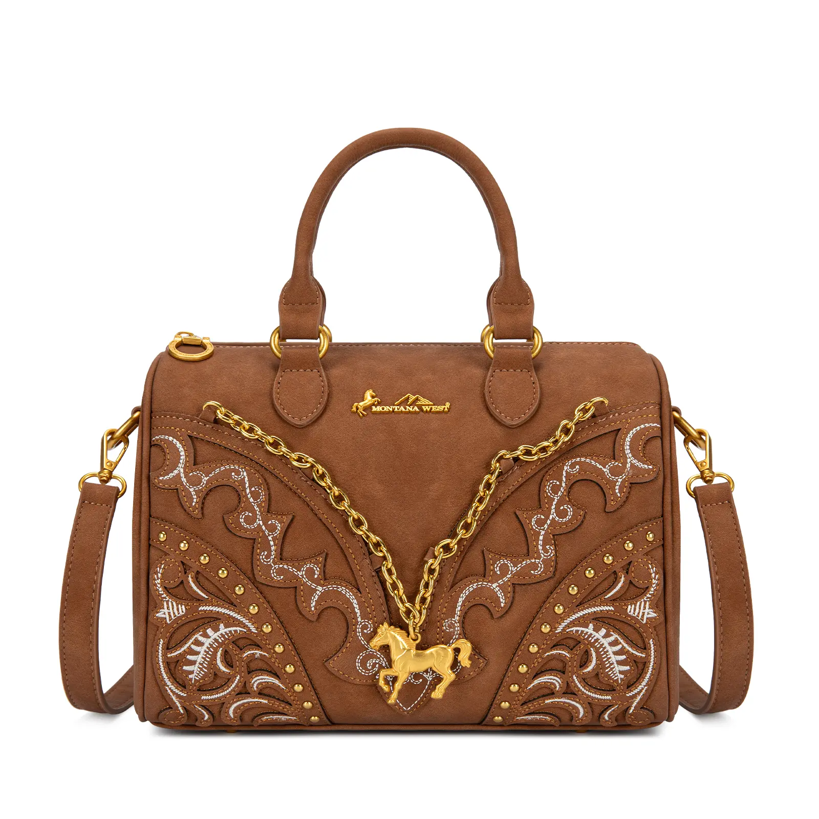Montana West Western Cutout Embroidery HandBag Crossbody Purse with Horse Bagcharm for Women