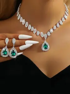 Luxury Water Drop Shaped Jewelry Set, Fashion Necklace & Earrings for Party, Daily Clothing Decor, Trendy All-match & Exquisite Jewelry for Birthday Gift