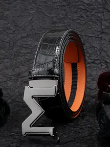 Men's Business Casual Letter Belt, Automatic Buckle Crocodile Pattern High-End Waistband, All Seasons Available, Plain Design, Genuine Leather Belt