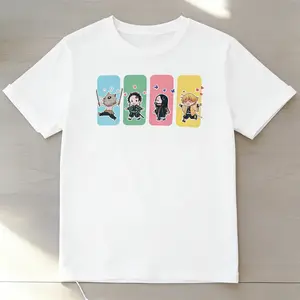 Demon Slayer Quartet Printed Light Tropical Casual Short-Sleeve Comfort Colors T-Shirt - Featuring Tanjiro, Nezuko, Inosuke & Zenitsu Anime Design