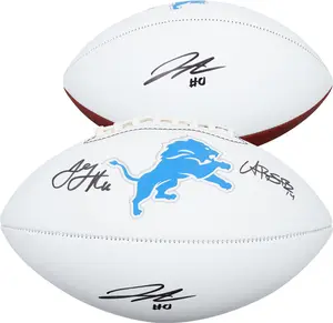 Jahmyr Gibbs, Jared Goff, Amon-Ra St. Brown Detroit Lions Autographed Franklin White Panel Football - Fanatics Authentic Certified