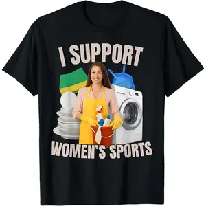 100% Cotton "I Support Women's Sports" T-shirt, Casual Crew Neck, Humorous Novelty Design for Adult Daily Wear