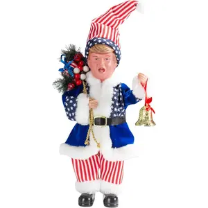 Handmade Custom Elf Stump Father Santa Donald Christmas Figurine 45cm (Blue) – Independence Day July 4th Funny Holiday Character Ornament – Novelty Christmas Decoration for Home, Party & Garden