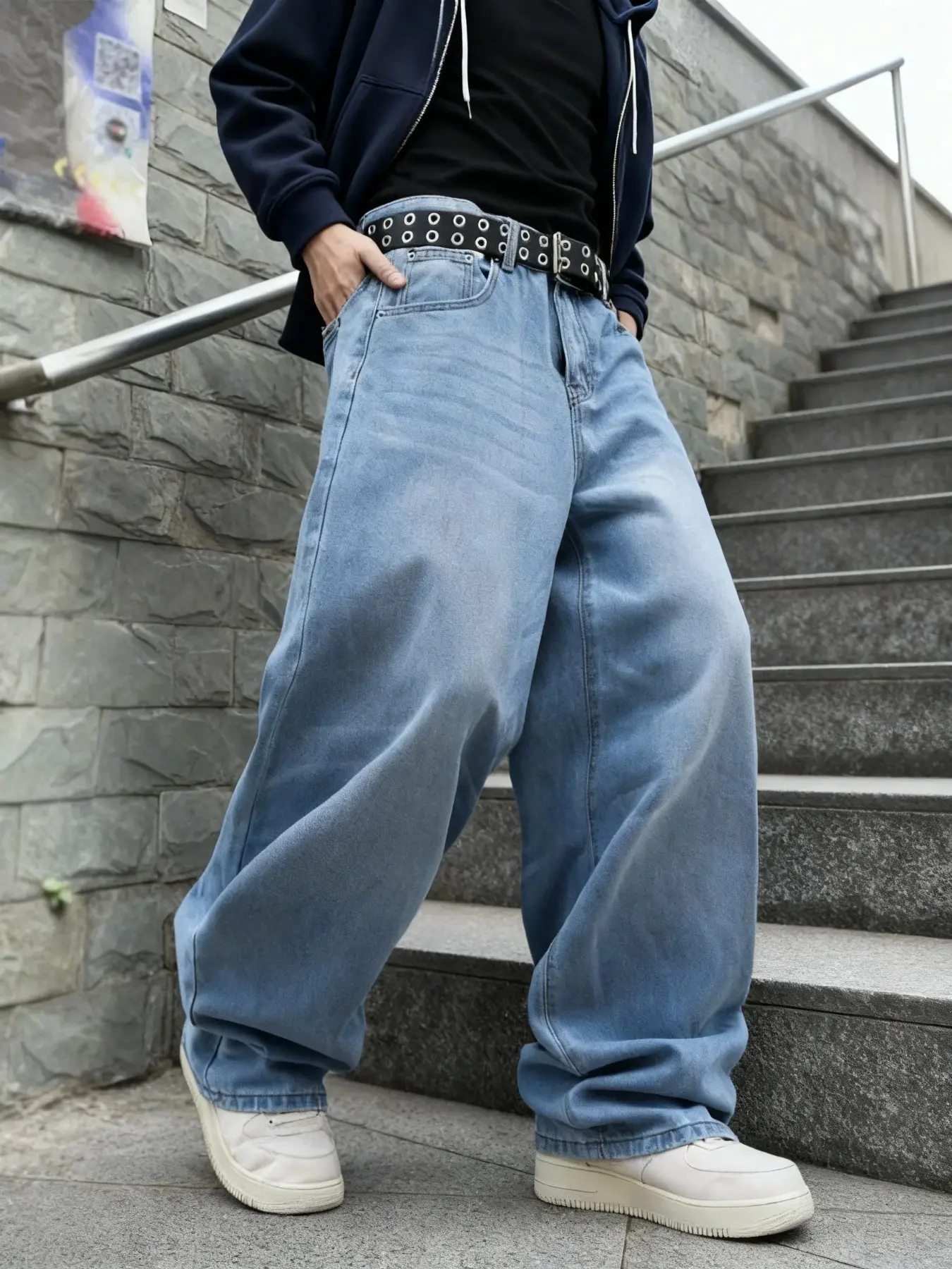 Men's Loose-Fit Denim Jeans Pants Trouser, Stylish Street Style Casual Wide Leg Jeans, Light Washed Cotton, Plain Denim Trousers, All-Season Wear, Perfect Gift for Husband Boyfriend, Relaxed Jeans, Streetwear Menswear